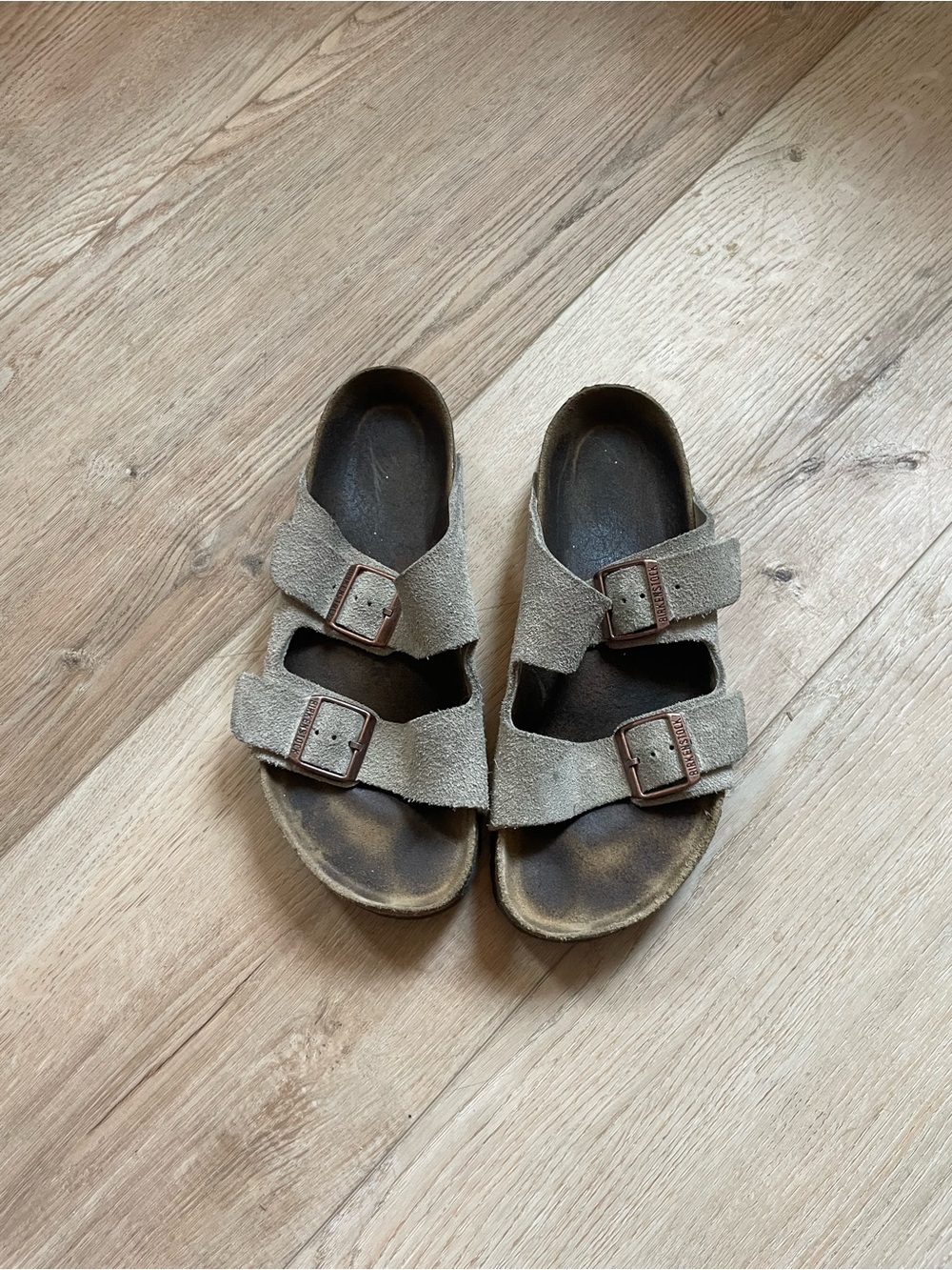 Birkenstock Arizona Suede Double-Strap Suede Slide Sandals - Taupe women’s 8